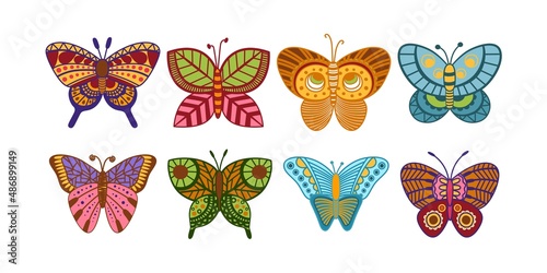 Silhouettes Hand Drawn Doodle Butterfly Collection in Black and White, Vector, Illustration