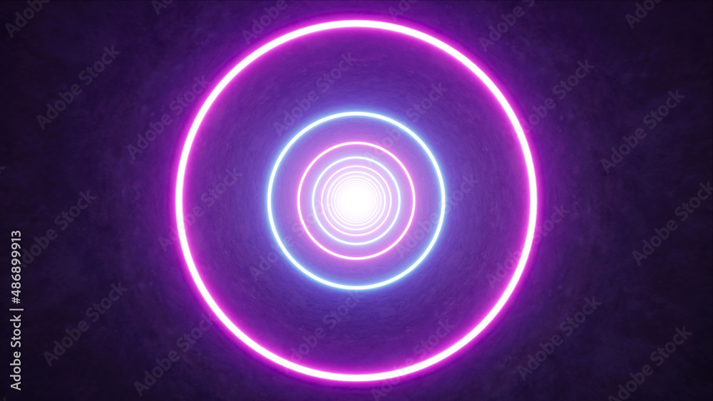 Glowing Neon Circle Light in the Cave 3D Rendering