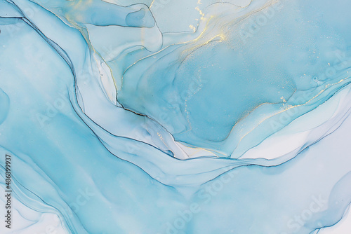 Wallpaper Mural Abstract alcohol ink painting texture in blue azure tones with golden splashes Torontodigital.ca