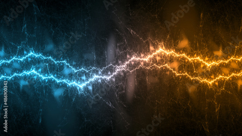 Hot golden and cold blue electrical lightning background