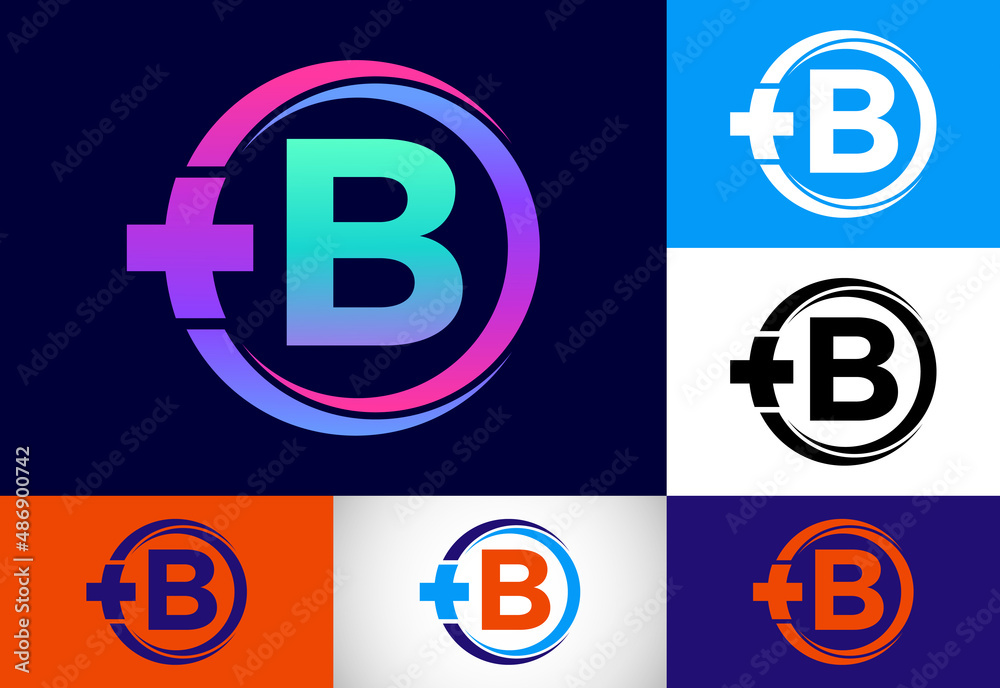 Initial B monogram in a circle with cross plus. Medical logo. Logo for pharmacy, clinic business. Initial B monogram in a circle with cross plus. Medical logo. Logo for pharmacy, clinic business.