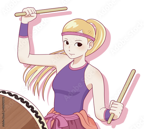 太鼓を叩く女性