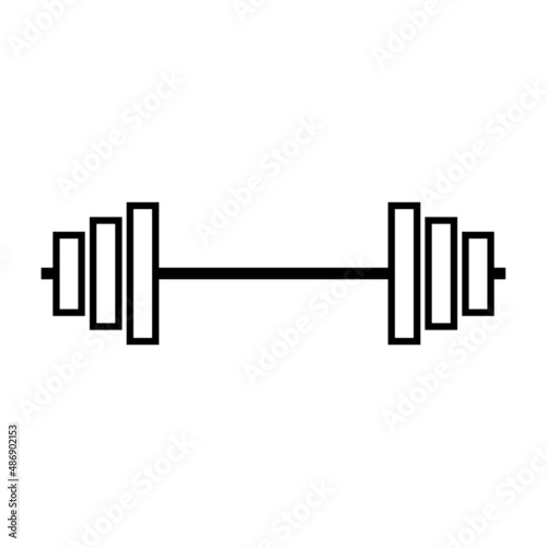 Barbell line icon. Heavy barbell with weight plates for power exercises. Vector Illustration