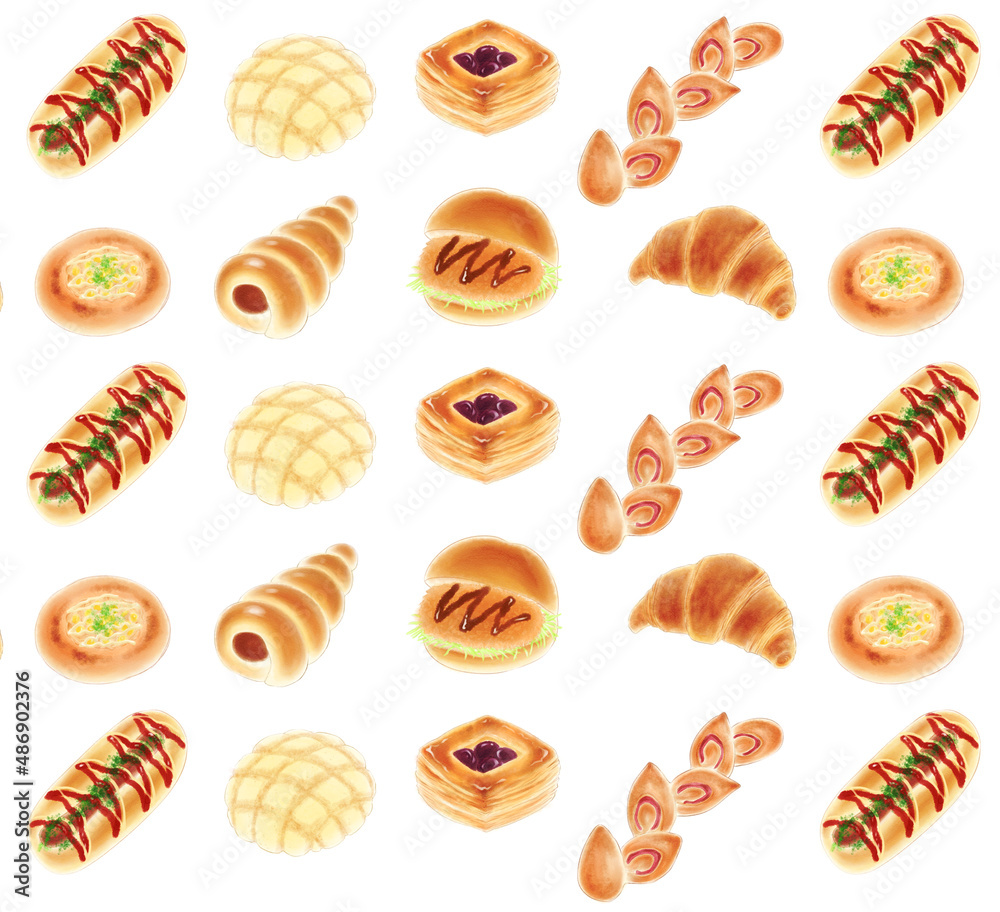 Bread pattern drawn with digital watercolor Bread pattern drawn with digital watercolor