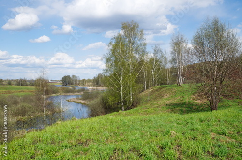 Spring view of the Ucha River in the Moscow region