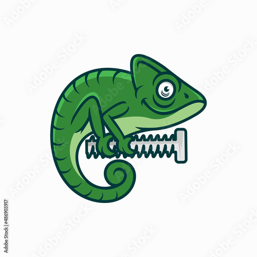 premium vector chameleon and bolt logo illustration