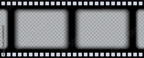 Old black cinematic frame on a transparent background. Vintage video or photo tape. 3d realistic screen in retro style. Antique slide filmstrip template. Vector card illustration