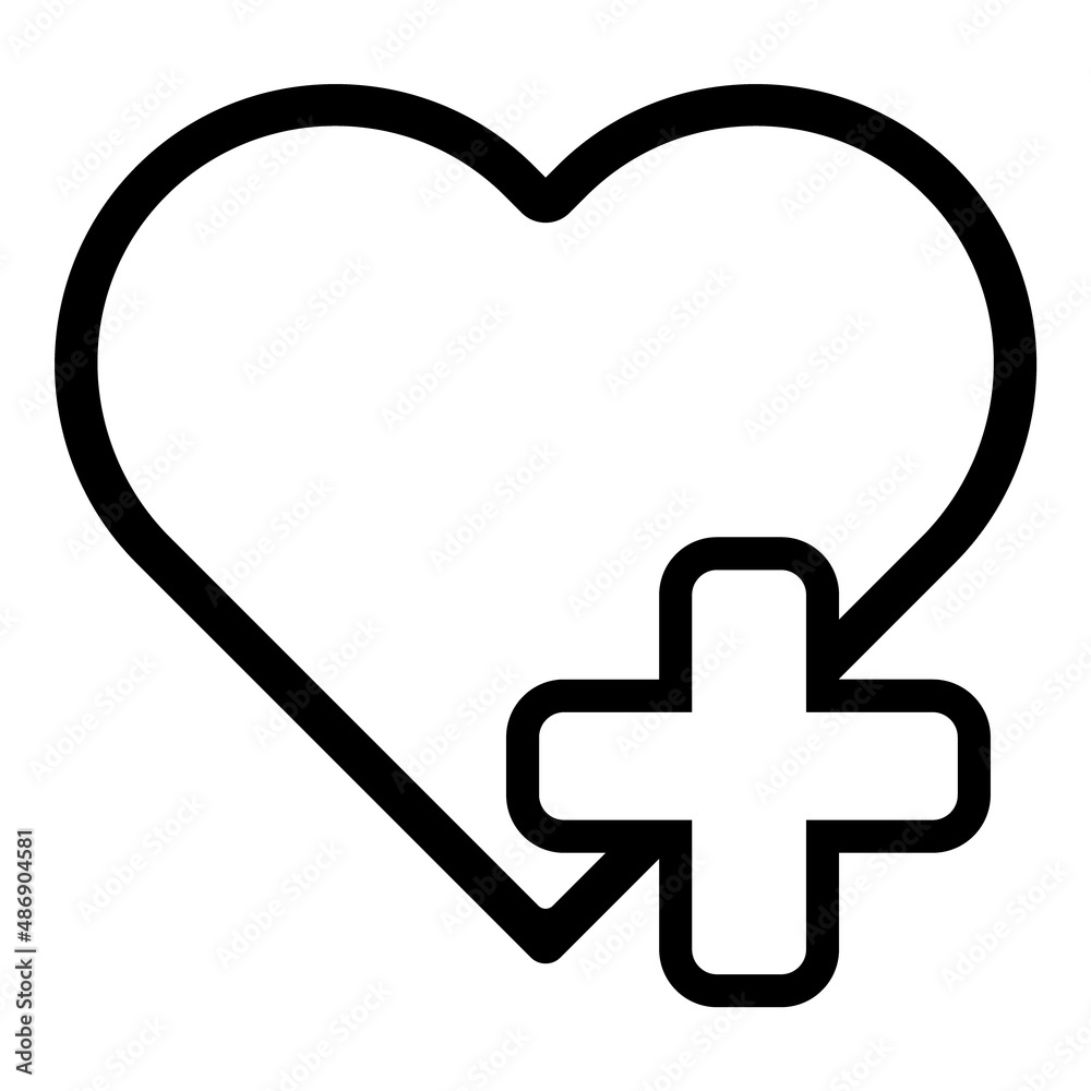 Heart Plus Flat Icon Isolated On White Background