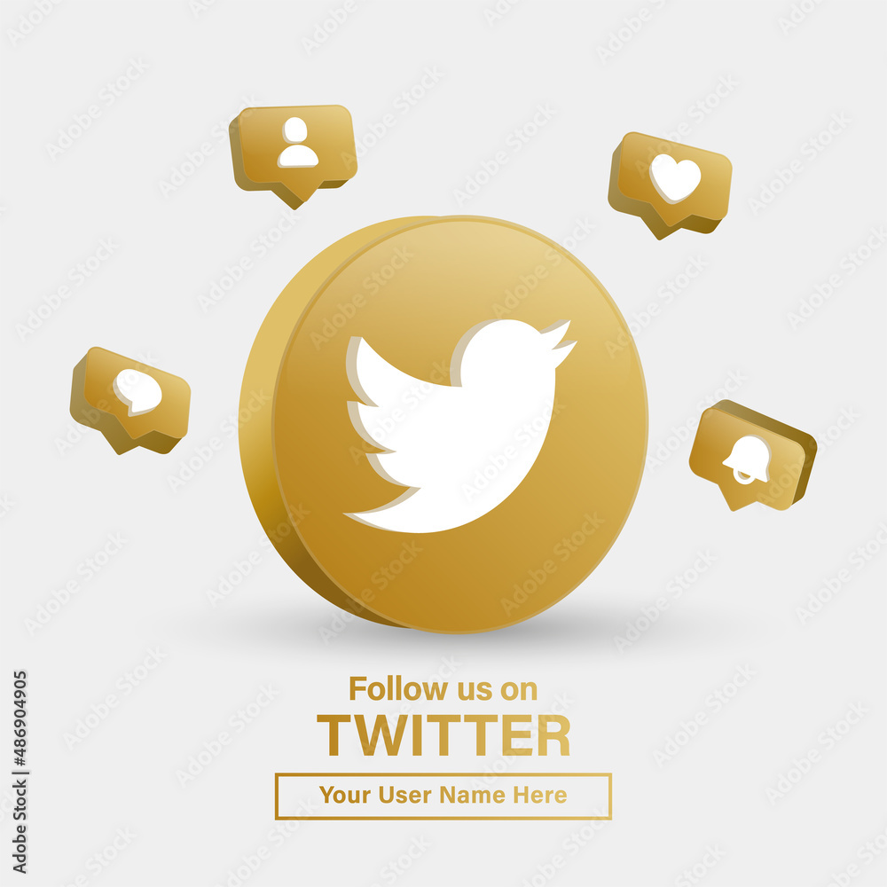follow us on twitter for social media icons banner in 3d golden circle