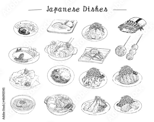 日本食　定食　イラスト　線画