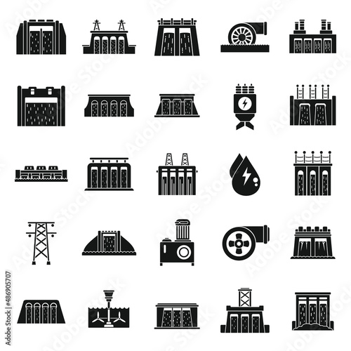 Hydro power icons set simple vector. Eco water