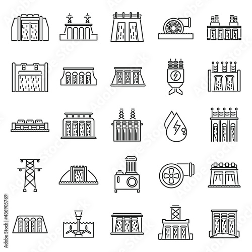 Hydro power icons set outline vector. Eco water