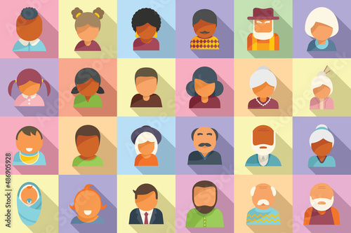 Generation icons set flat vector. Family people