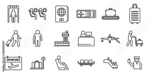 Airline passengers icons set outline vector. People case photo