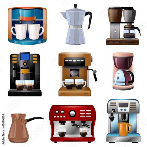 Coffee maker icons set cartoon vector. Coffee cup
