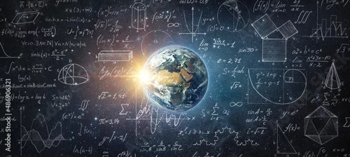 Panel kuchenny z motywem Mathematical and physical formulas against background of a Earth in universe. Space Background on theme of science and education. Elements of this image furnished by NASA.