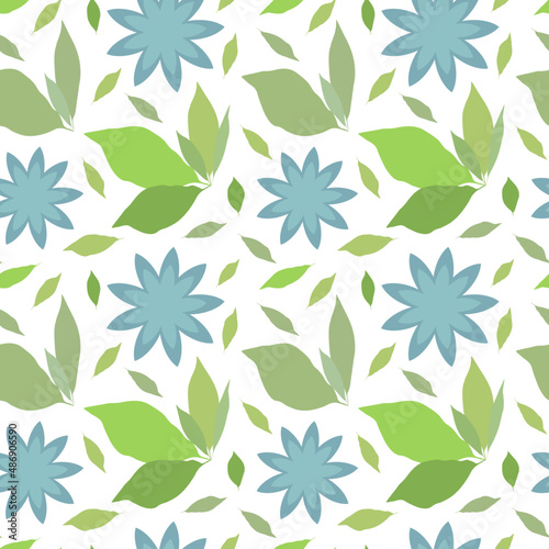 Wallpaper Mural grey-green leaves and grey-blue flowers pattern Torontodigital.ca