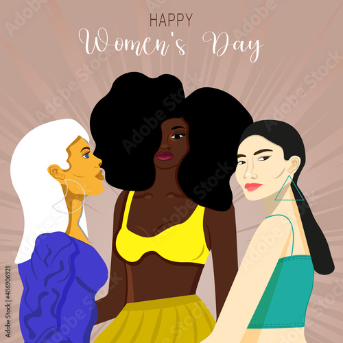 Internashional Women s day  poster with diverse ethnic faces