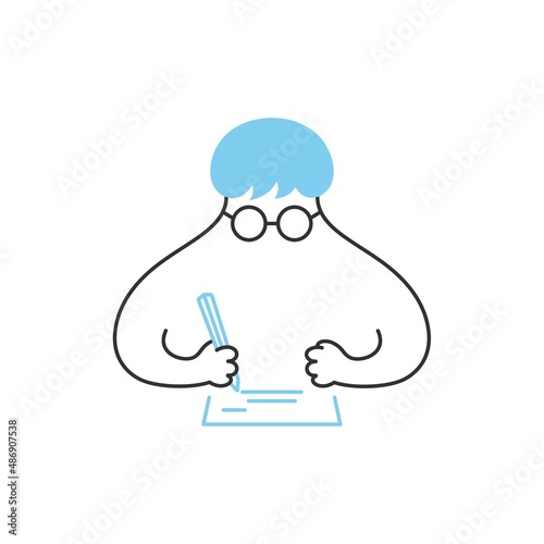 People writing on paper. Writing notes developing the business project seriously. Making startup plan. Cute cartoon vector illustration line design.
