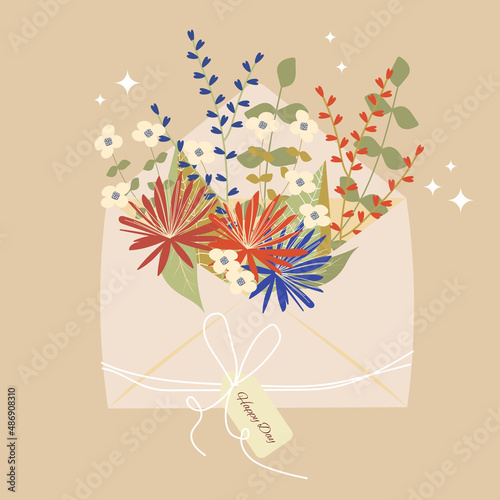 Flowers in an envelope. Floral mail.