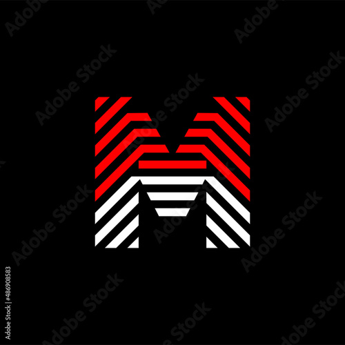 Abstract Letter M Line. Transition color linear logo. Linear modern lettering lines. Font alphabet template. Set logo thin line clean style, black background.
