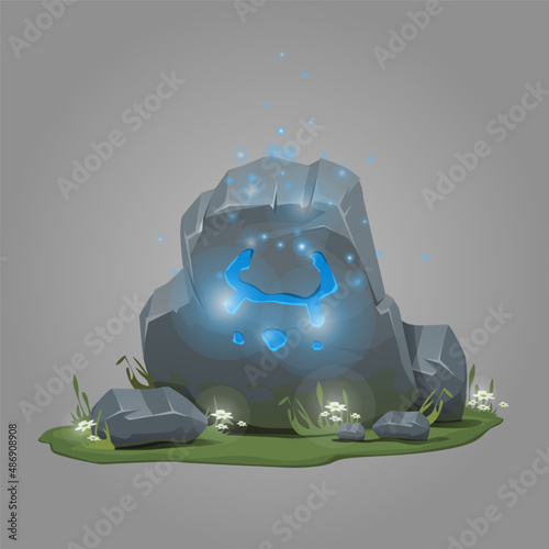 Magic stone with glowing sign - vector illustration