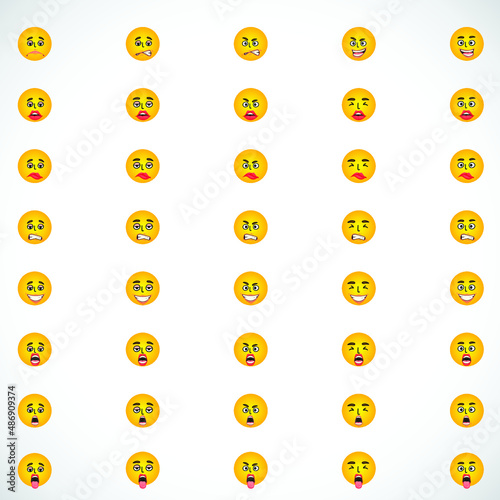 Funny set of emoticon smile icons. Cartoon emoji set. Vector emoticon set