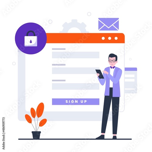 Online registration illustration design concept. Illustration for websites, landing pages, mobile applications, posters and banners.