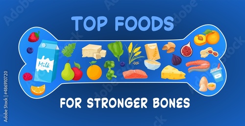Bone strengthening foods. Editable vector illustration. Landscape poster