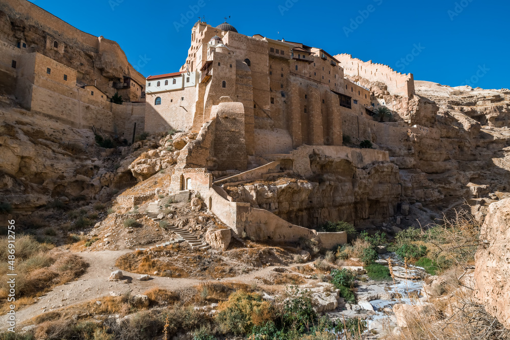 Mar Saba, Orthodox Greek monastery located in the Kidron Valley in the Judean Desert. Kidron Gorge.