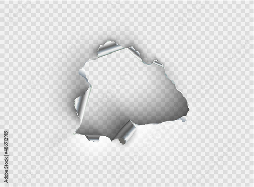 ragged Hole torn in ripped metal on transparent background