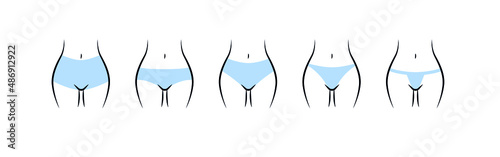 Various women's panties. Line icon set. Underpants views front. Vector 