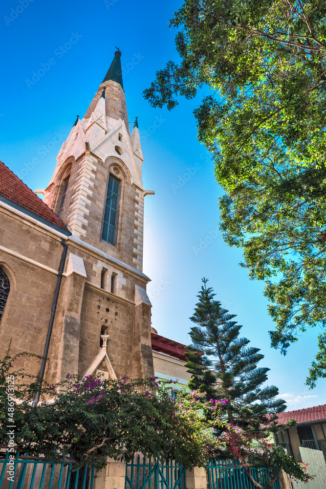 Fototapeta premium TEL AVIV, ISRAEL- DECEMBER 25, 2021: Emmanuel Church is a Protestant church in the American-German colony in the Florentin area.