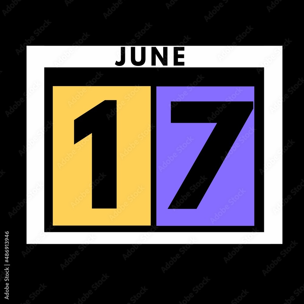 June 17 . colored flat daily calendar icon .date ,day, month .calendar for the month of June June 17 . colored flat daily calendar icon .date ,day, month .calendar for the month of June