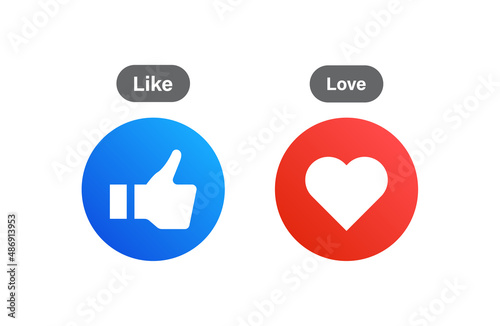 Like love icon buttons in modern style for social media notification icons - Thumbs up and heart icon	

