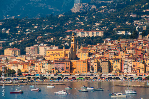 Panoramic view of the colorful old town of Menton, France ,Provence-Alpes-Cote d'Azur