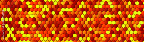 Horizontal banner with bright honeycombs. Background of hexagonal shapes 