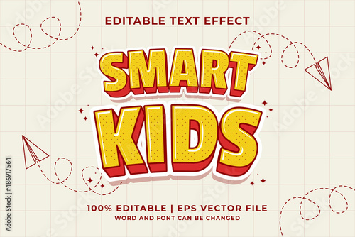 Editable text effect - Smart Kids 3d Cartoon template style premium vector