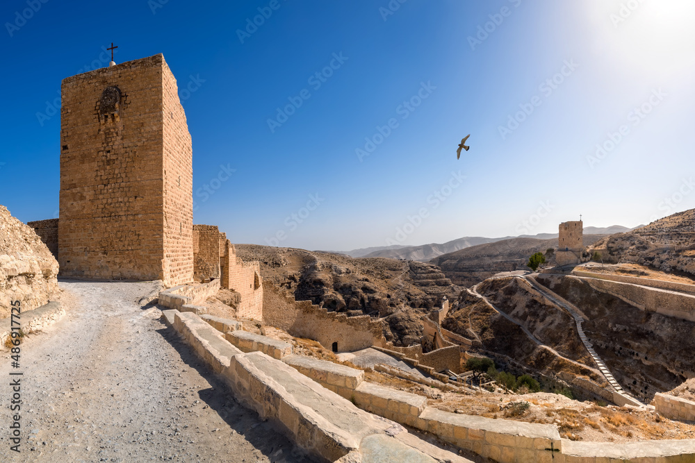 Mar Saba, Orthodox Greek monastery located in the Kidron Valley in the Judean Desert. View from the south side.