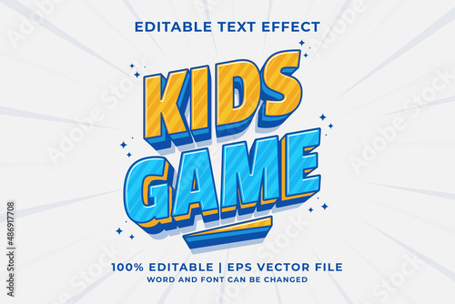 Editable text effect - Kids Game 3d Cartoon template style premium vector