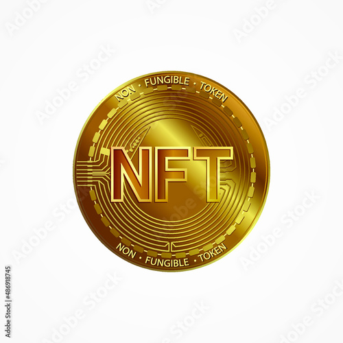 Non-fungible token (NFT) golden coin. Digital crypto currency icon.