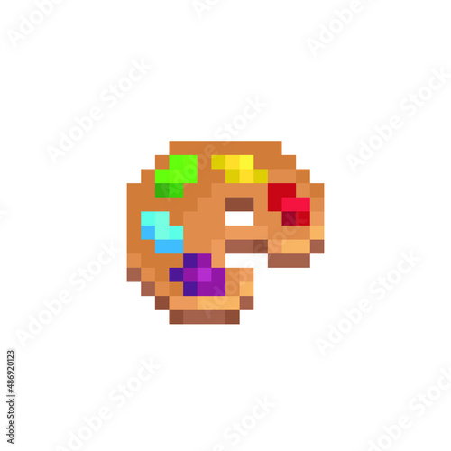 Palette pixel art icon design for sticker, logo, web. Isolated on white background vector illustration.