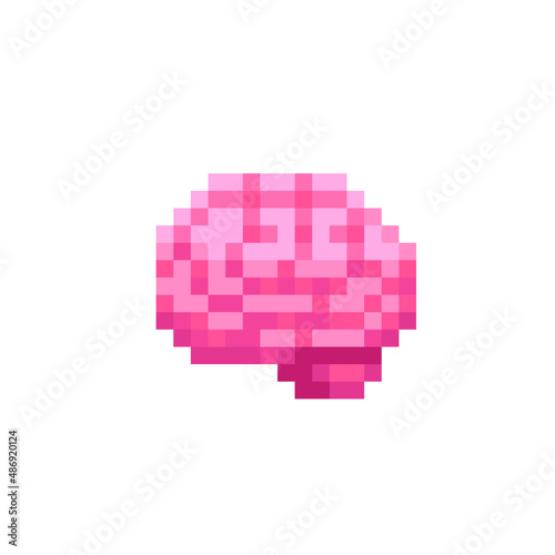 Brain pixel art icon, cerebrum isolated vector illustration. Human organ. 8-bit sprite. Logo for science, medicine, anatomy, education, biotechnology. Design stickers, logo, app, embroidery.