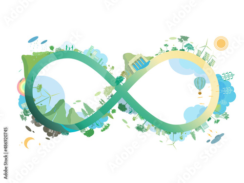 ESG and ECO friendly community with Unlimited symbol shows by the green environmental its suit to add words inside about ESG - Environmental, Social, and Governance vector illustration graphic EPS 10