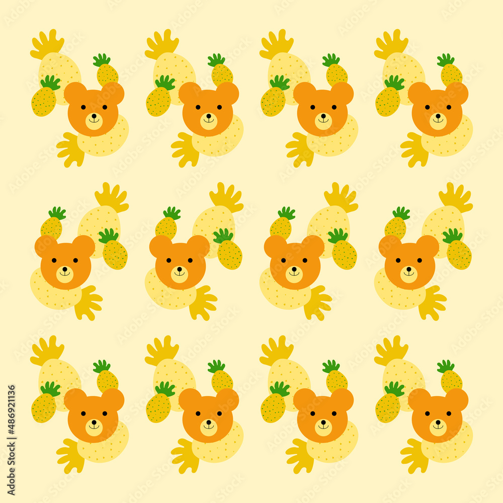 Cute teddy and pineapple Vector Illustration Seamless Pattern