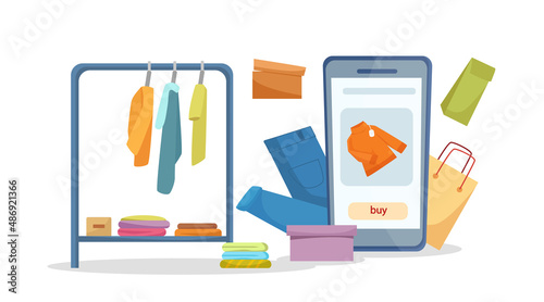 Shopping app, mobile apps, e-shop and e-commerce concept. Vector illustration for poster, banner, flyer and presentation. Vector cartoon.
