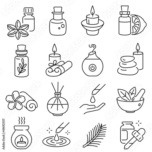 Collection monochrome simple oils and aromatherapy line icon vector illustration