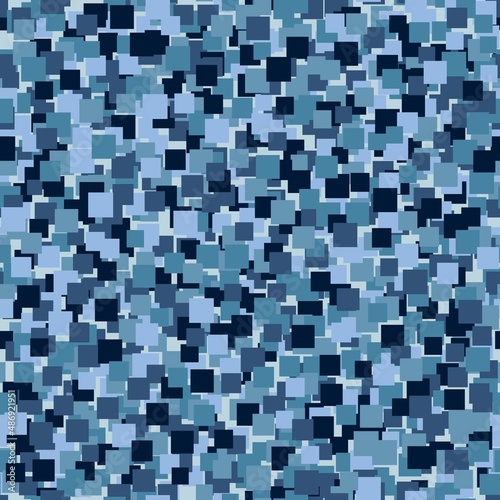 Abstract seamless pattern with blue colored chaotic squares on dark