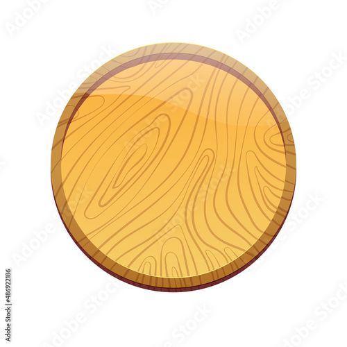 Wooden round tablet. Textured board, frame, tablet. Wooden Button, Game assets, ui interface, menu.