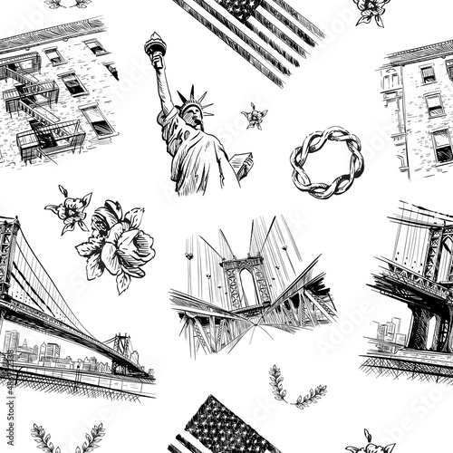 Canvas Print Seamless pattern New York city decorative elements